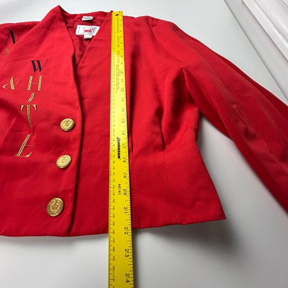 Mondi Blazer Women EU 42 US 14 Red Wool Blend Embroidered Vintage Jacket - Picture 13 of 16